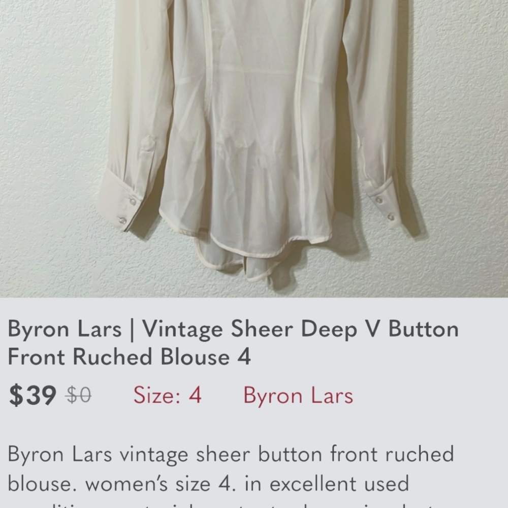 Byron Lars Deep V Ruched button down blouse - Picture 5 of 5